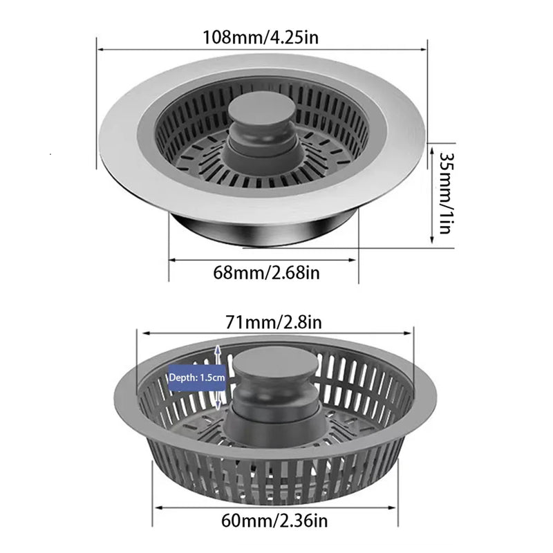 Bonde Crépine de Vidange Évier Cuisine Anti-Colmatage Inox