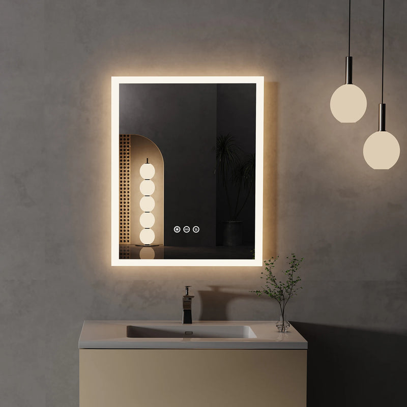 Miroir LED Salle de Bain Rectangulaire Anti-Buée Tactile 40 x 50 cm