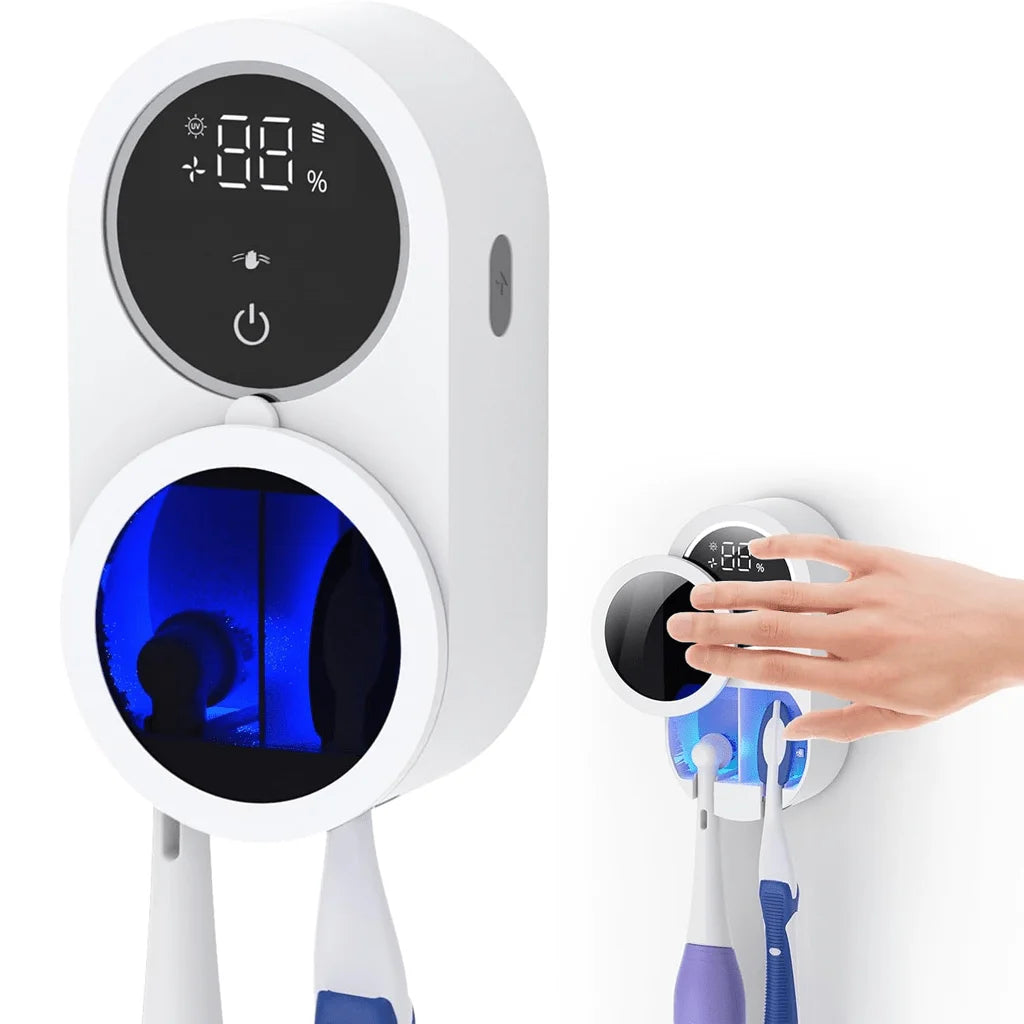 Porte-Brosse à Dents Mural Intelligent avec Écran Digital Blanc
