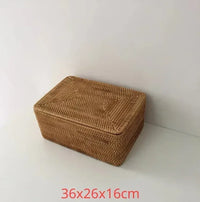 Panier de Rangement en Rotin Tissé avec Couvercle, 3 Tailles
