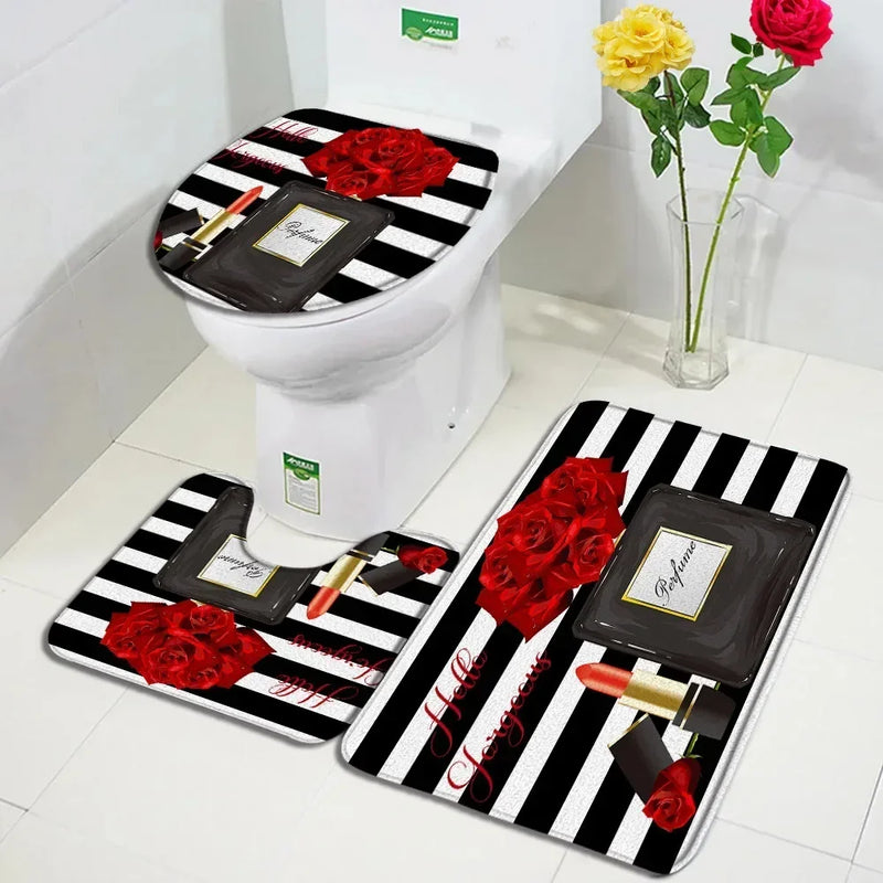 Rideau de Douche Flacon Parfum 180x180 cm et Tapis à la Pièce