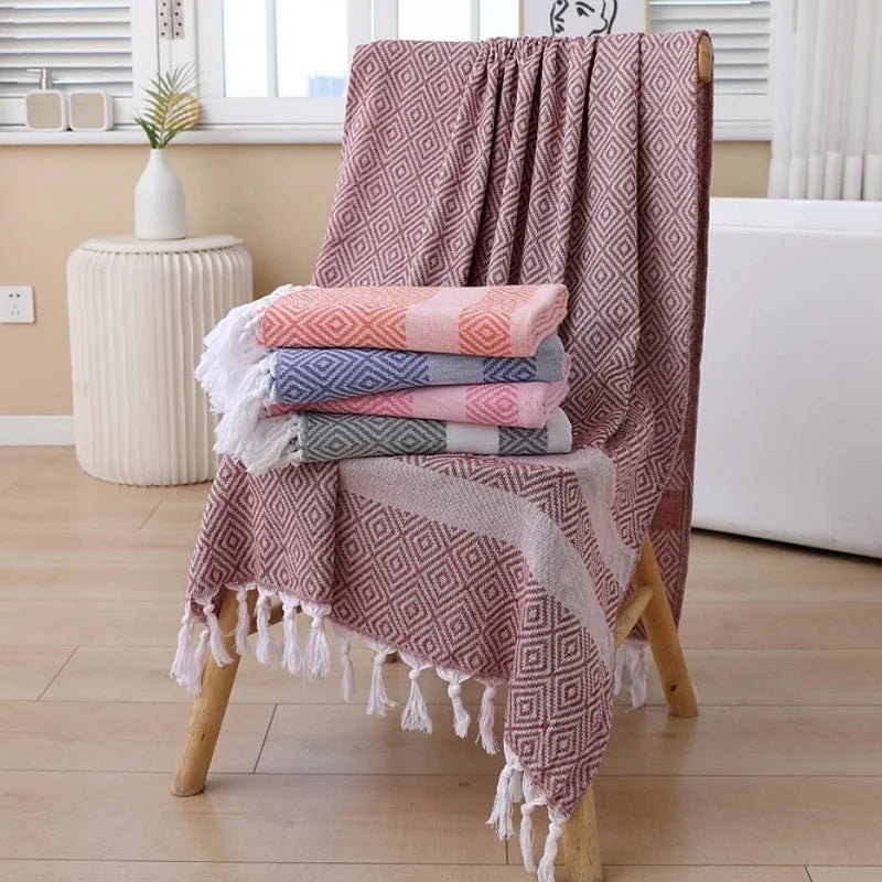 Serviette de Bain Coton Séchage Rapide à Franges 100 x 180 cm