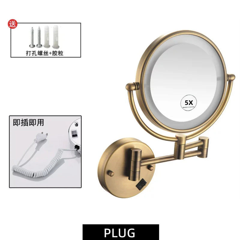 Miroir Grossissant Lumineux Mural Laiton Vieilli ou Doré x3, x5 ou x10