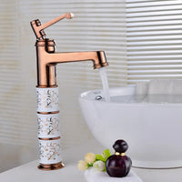 Mitigeur Lavabo Haut Céramique Blanche Motif Doré