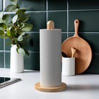 Porte-Essuie-Tout en Bois sur Pied, Tige Ajourée et Base Antidérapante 31 cm