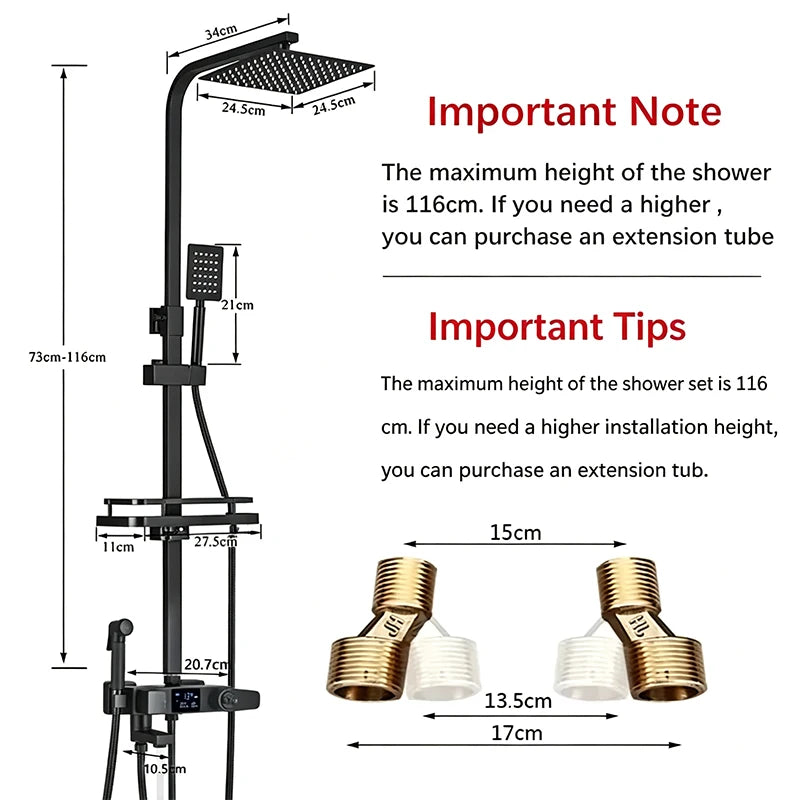 Colonne de Douche Carrée Thermostatique avec Douchette et Étagère