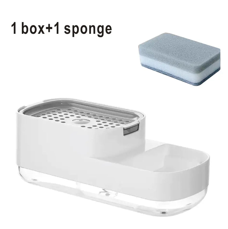 Distributeur de Savon Vaisselle avec Support Éponge, Noir ou Blanc