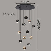 Suspension Cuisine LED à Boules Noires et Dorées, 9 à 60 Lampes