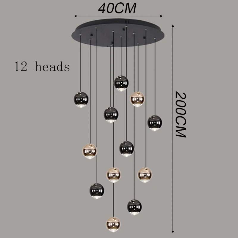 Suspension Cuisine LED à Boules Noires et Dorées, 9 à 60 Lampes