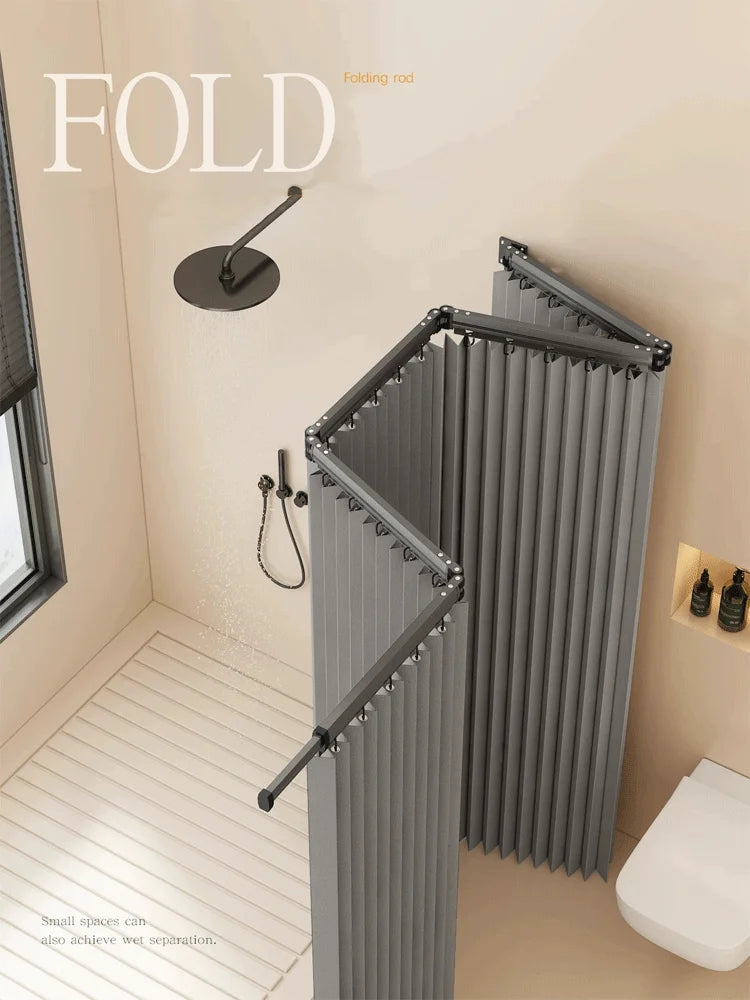 Barre Rideau de Douche Pliante, Gris ou Blanc, 4 ou 5 Plis