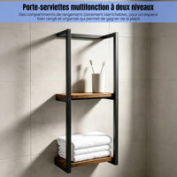 Porte-Serviette Mural 2 Niveaux avec Étagère Noir