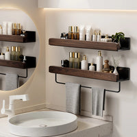Étagère Murale Salle de Bain Hêtre ou Noyer, 30 à 60 cm
