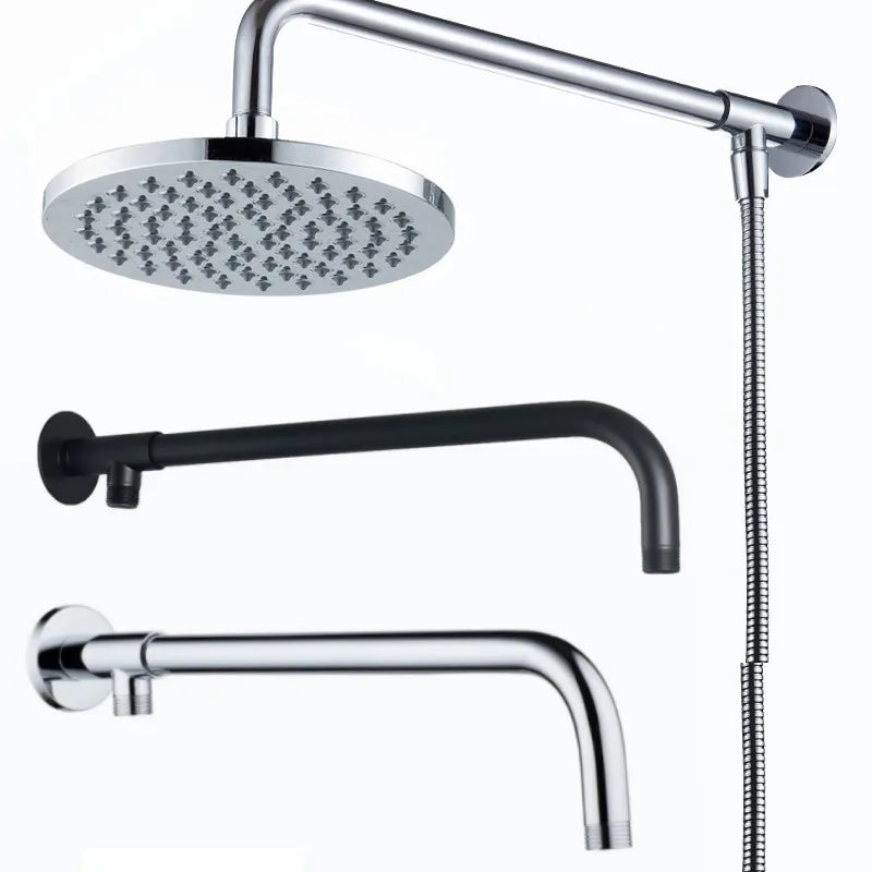 Bras de Douche Mural Inox 33 à 48 cm, Noir ou Chromé