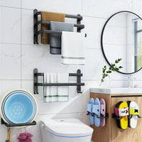 Porte-Serviette Mural Noir Sans Perçage Aluminium 1 à 3 Barres
