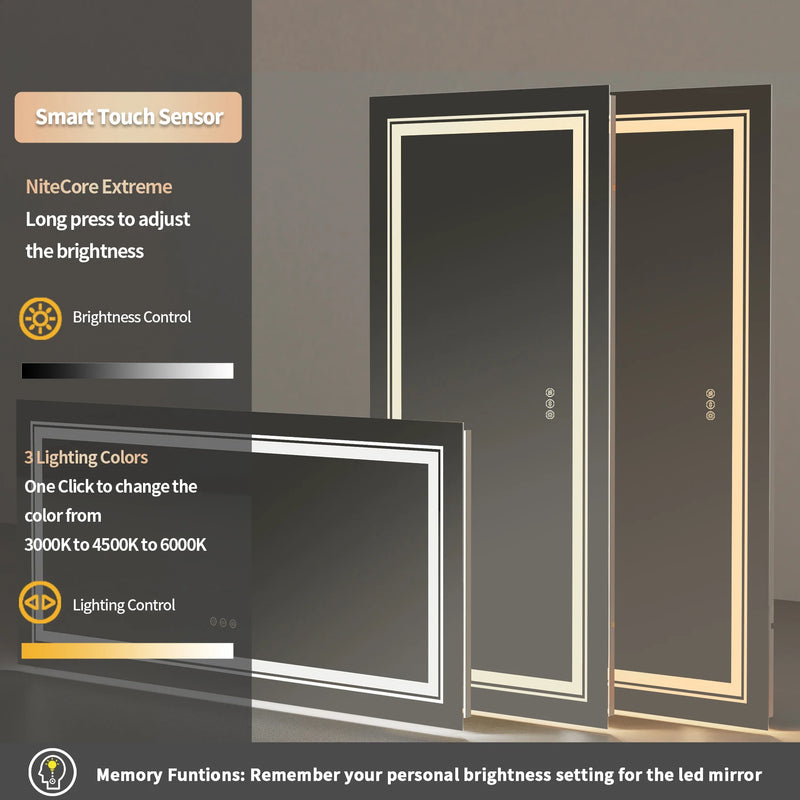 Grand Miroir LED Salle de Bain Rectangulaire Anti-Buée, 100 à 160 cm