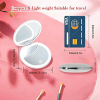Miroir de Poche LED Rond Pliant Grossissant 2x, Blanc ou Rose