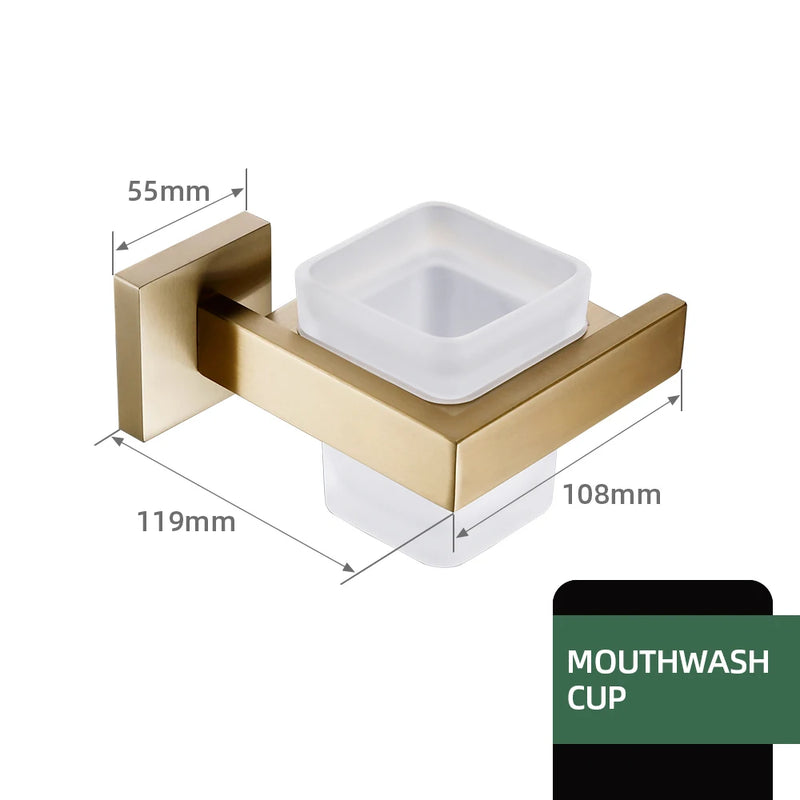 Accessoires Salle de Bain Doré Brossé Carré Inox 304 à la Pièce, 22 Articles