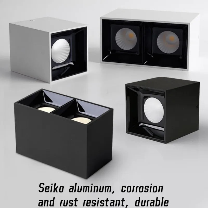 Spot LED en Saillie Cuisine Carré Anti-Éblouissement, 7 à 24 W, Noir ou Blanc