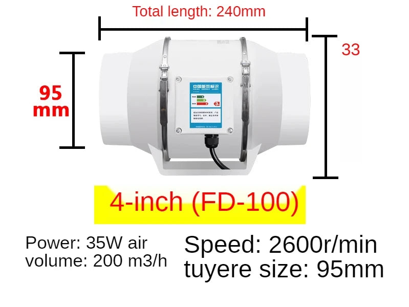 Extracteur d'Air en Ligne Silencieux, 120 à 540 m³/h, Salle de Bain