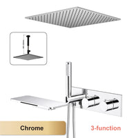 Douche Encastrable Thermostatique Pomme de Pluie Carrée, Plafond ou Mural, 4 Finitions