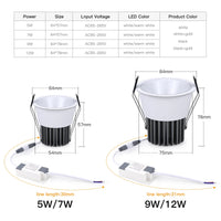 Spot LED Encastrable Cuisine Anti-Éblouissement, Noir ou Blanc, 7 ou 12 W