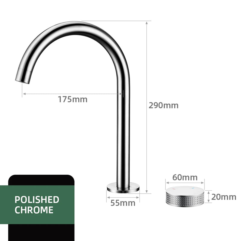 Mitigeur Lavabo Haut 2 Trous Laiton, Bec Pivotant 360°, 5 Finitions