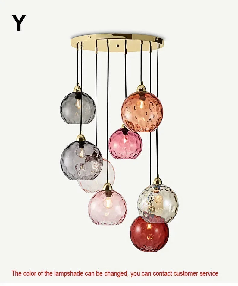 Suspension Cuisine Globes en Verre Coloré Texturé, 1 à 8 Têtes