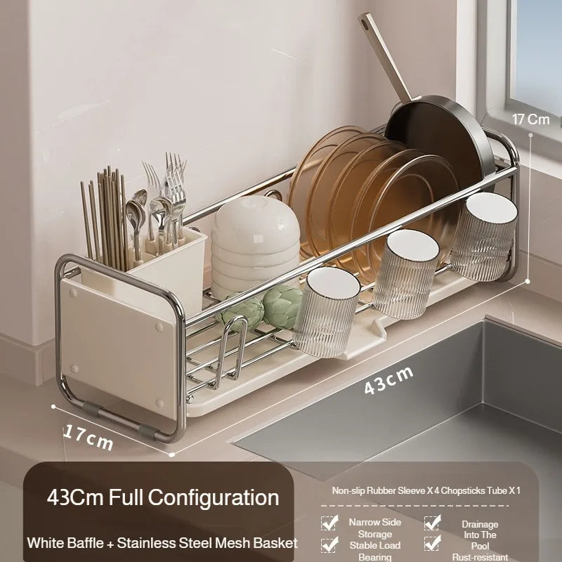 Égouttoir à Vaisselle Latéral Inox 43 cm pour Évier, Gris ou Blanc