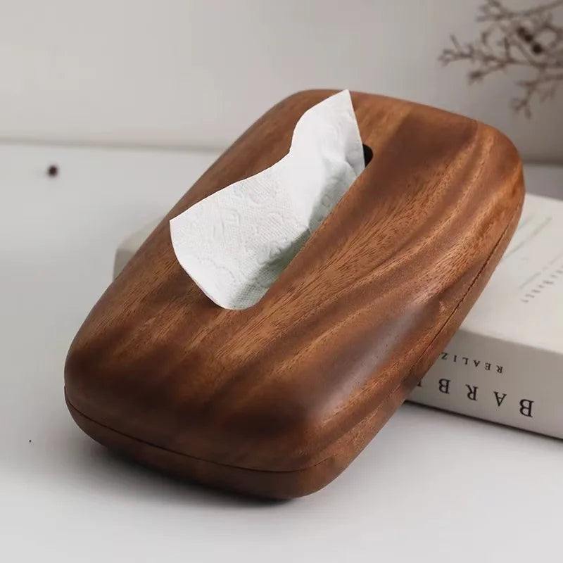 Boîte à Mouchoirs en Bois de Noyer Arrondie, Fond Amovible