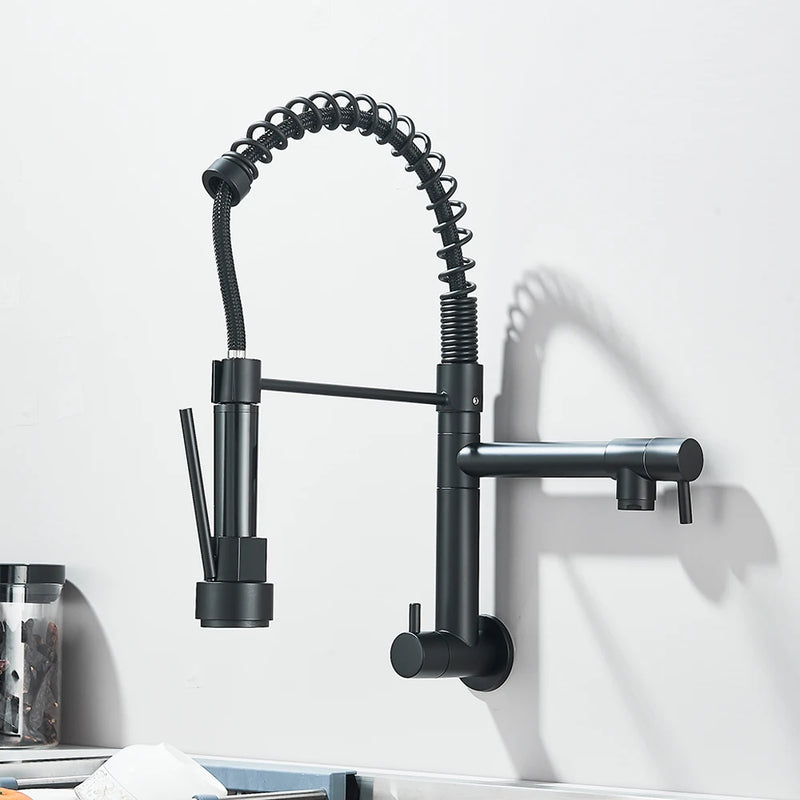 Robinet Cuisine Mural Eau Froide à Ressort Double Bec, 4 Finitions