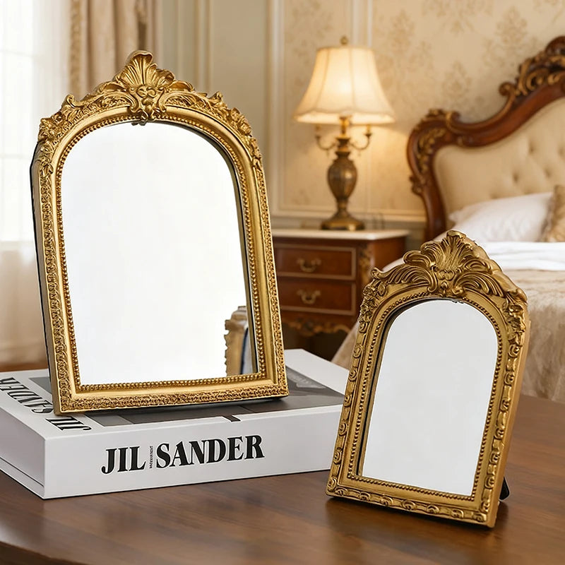 Miroir de Table Doré en Arche Sculptée, Style Vintage, 3 Formats