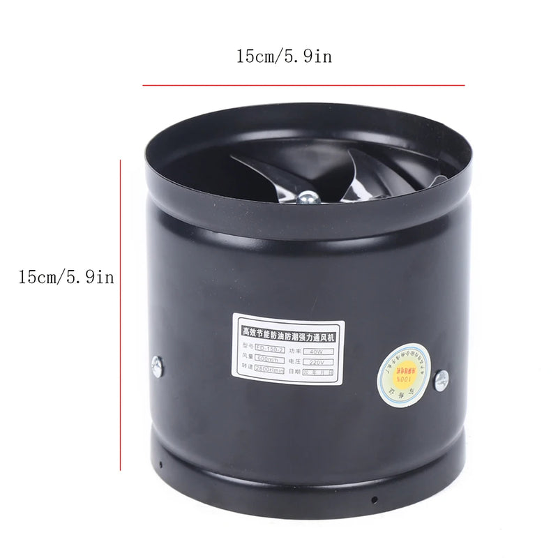 Ventilateur de Conduit Axial Noir 15 cm, 600 m³/h, Cuisine et WC