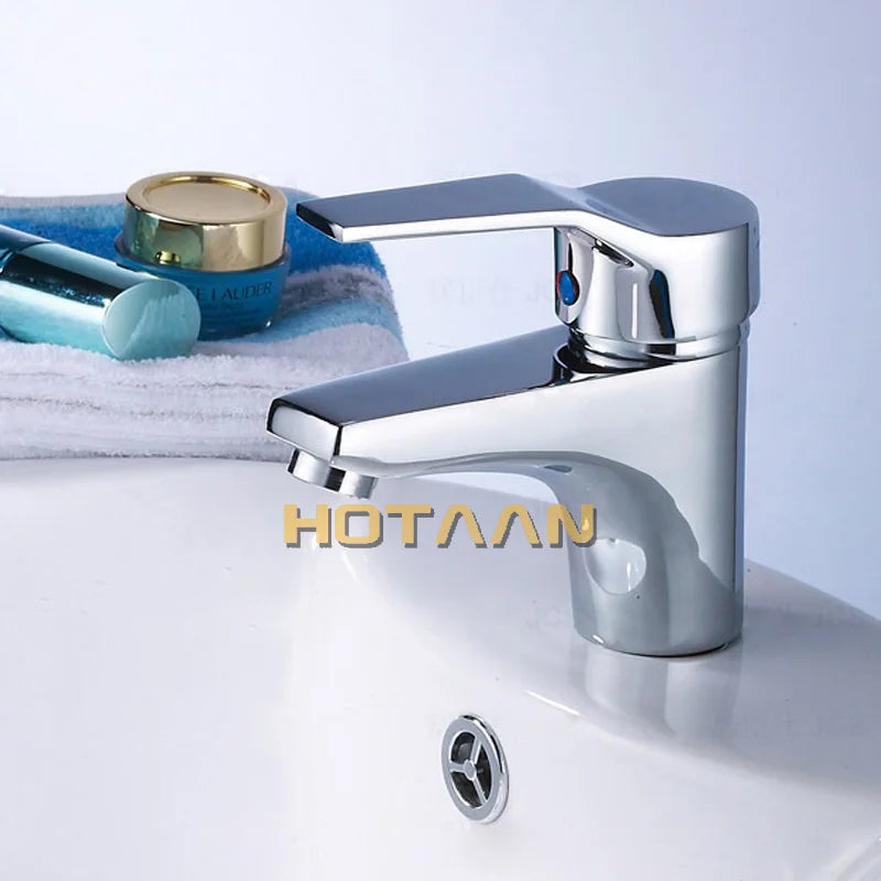 Mitigeur de Lavabo Chromé à Poignée Unique en Laiton