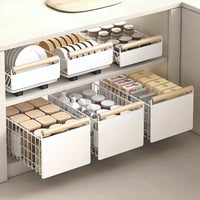 Rangement Coulissant Cuisine Blanc, Étagère à Assiettes, Bols ou Condiments