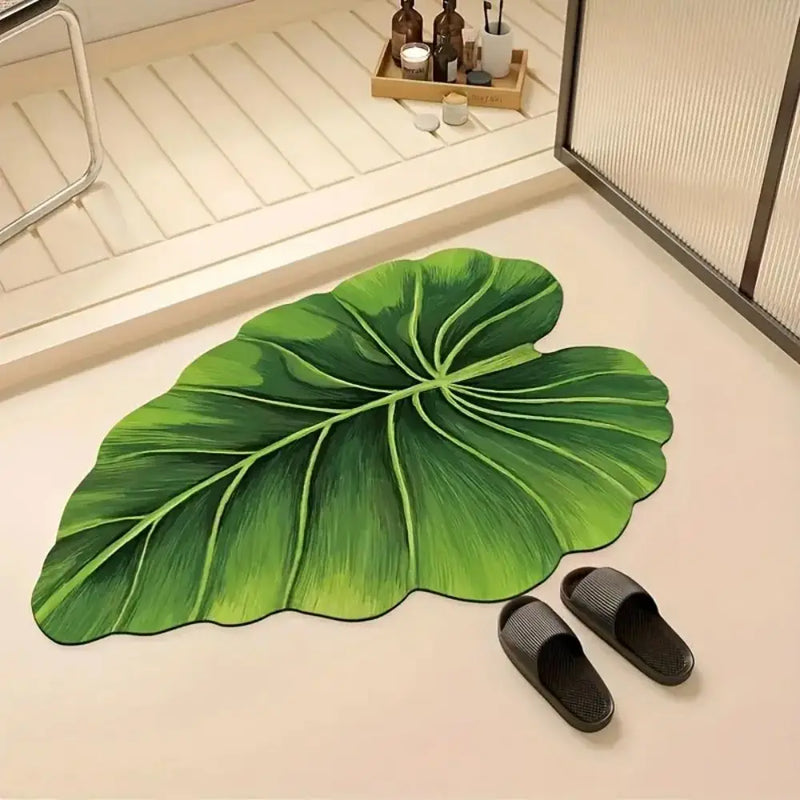 Tapis de Bain Vert Antidérapant Ultra Fin Motif Feuilles