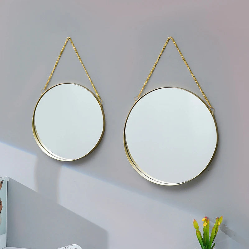 Miroir Mural Rond Doré à Suspendre avec Chaîne, 20,5 à 30,5 cm