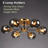 Plafonnier Cuisine Design à Globes en Verre 3 à 10 Lampes, Doré
