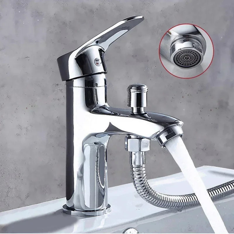 Mitigeur Lavabo Chromé avec Douchette à Main, Inverseur et Flexible