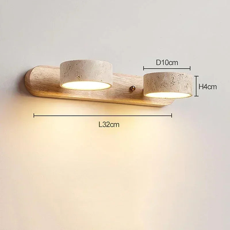 Applique Salle de Bain LED Travertin et Bois Orientable 32 à 70 cm