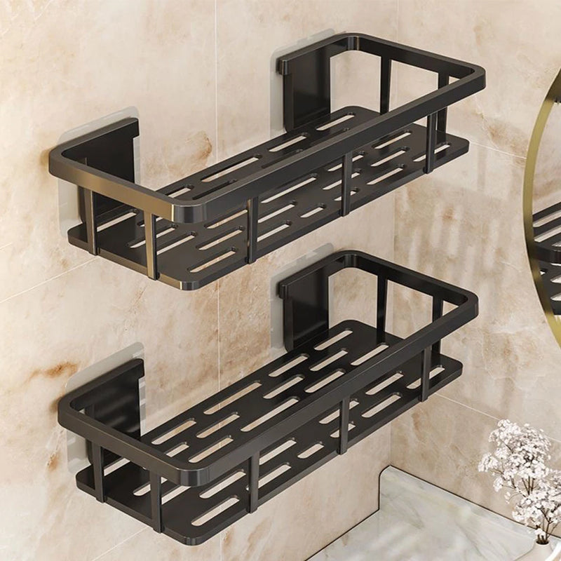 Étagère Salle de Bain Adhésive Ajourée, Noir, Gris ou Blanc, 27 cm