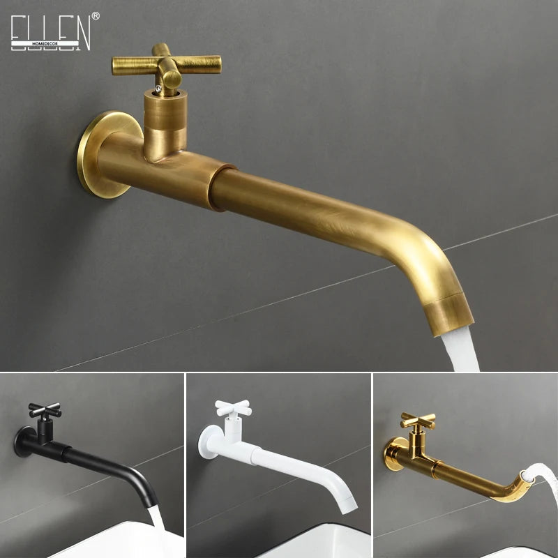Robinet Lave-Main Mural Eau Froide, Bec Long 28 cm, Laiton