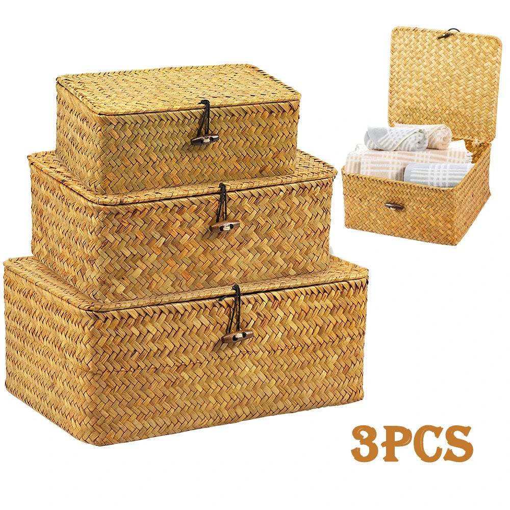 Paniers de Rangement en Jonc de Mer Tressé Lot de 3
