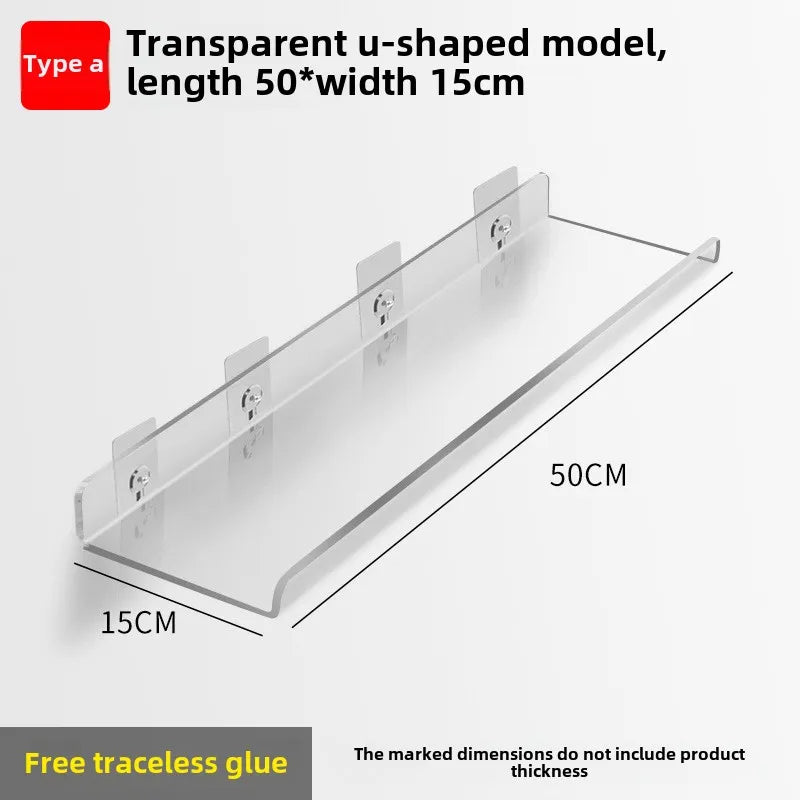 Étagère Salle de Bain Murale en Acrylique Transparente, Sans Perçage