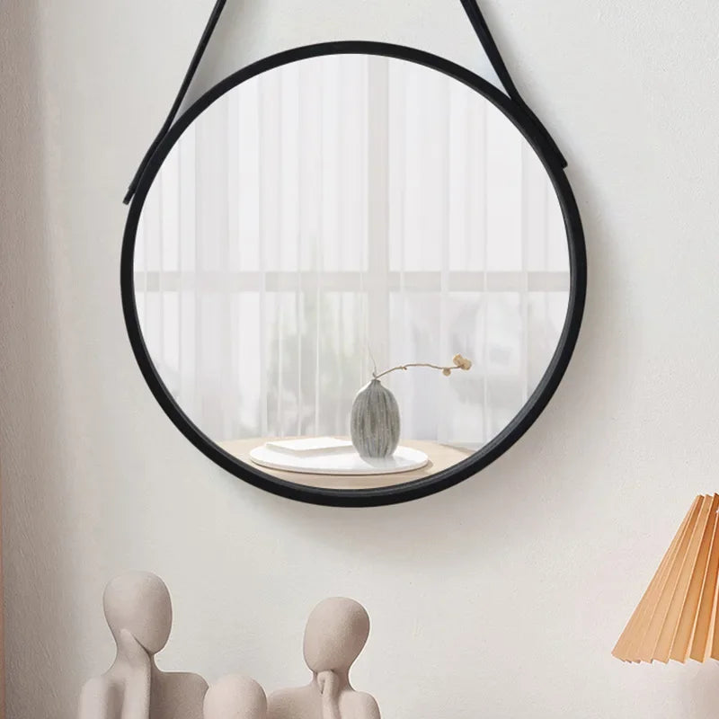 Miroir Mural Rond Bois Sans Perçage Bordure Épaisse