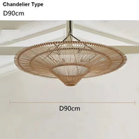 Suspension Cuisine Rotin Chapeau de Paille Wabi-Sabi, Ø 60 à 120 cm