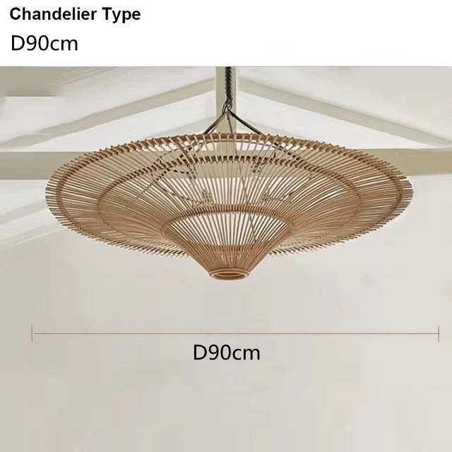 Suspension Cuisine Rotin Chapeau de Paille Wabi-Sabi, Ø 60 à 120 cm