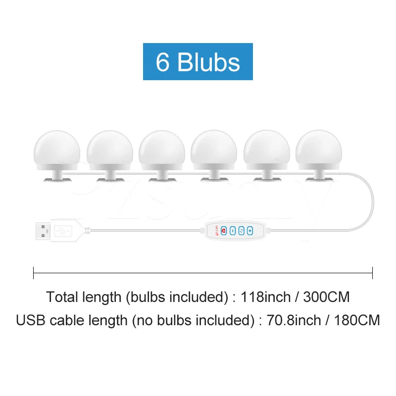 Kit d'Ampoules LED Hollywood pour Miroir, 6, 10 ou 12 Ampoules, USB