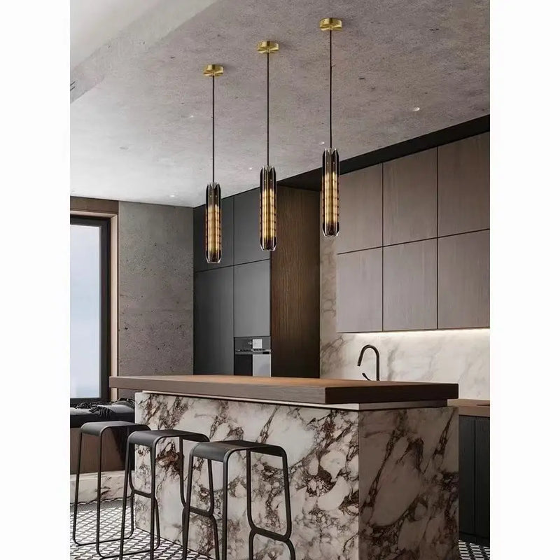 Suspension Cuisine en Cristal et Cuivre, 1 à 3 Lampes