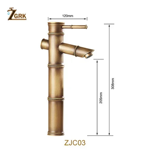 Mitigeur Lavabo Laiton Décor Bambou, 3 Becs, Bas ou Haut