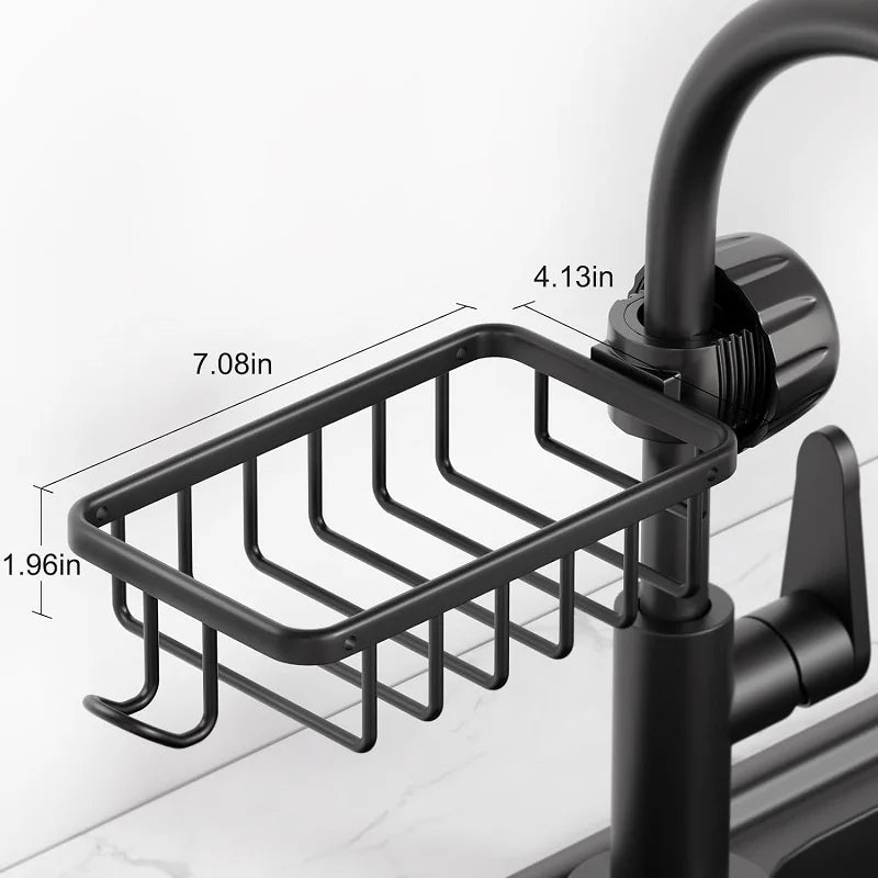 Porte-Éponge pour Robinet d'Évier ou Barre de Douche, Panier Noir ou Argenté